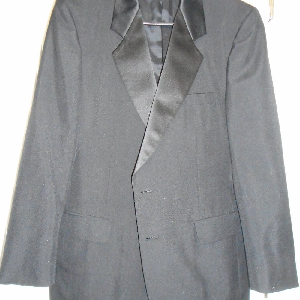 Mens Black Tuxedo Jacket 42R  Kilburne & Finch Polyester+Wool Satin Notch Lapel